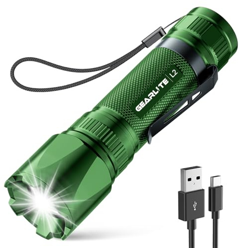 GEARLITE Lampe torche LED rechargeable, 3500 lm super lumineuse avec clip de mise au point réglable, 3 modes d'éclairage, étanche, petite lampe de poche pour les coupures de courant, les urgences, le