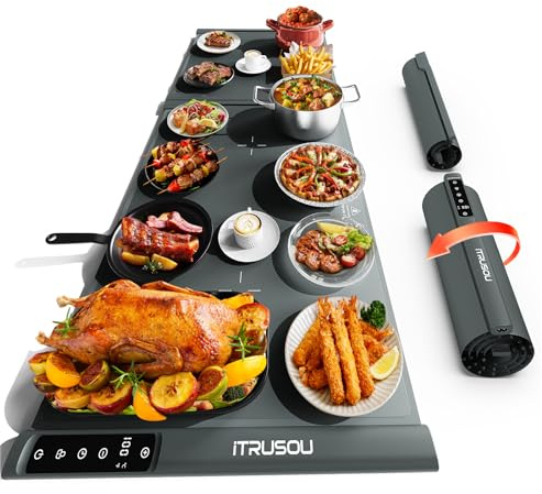 Tappetino riscaldante XXL per piano di lavoro, 106,7 x 40,6 cm, vassoio riscaldante elettrico extra large per buffet, feste e pasti in famiglia, 2 pezzi scaldavivande estensibili per riscaldamento