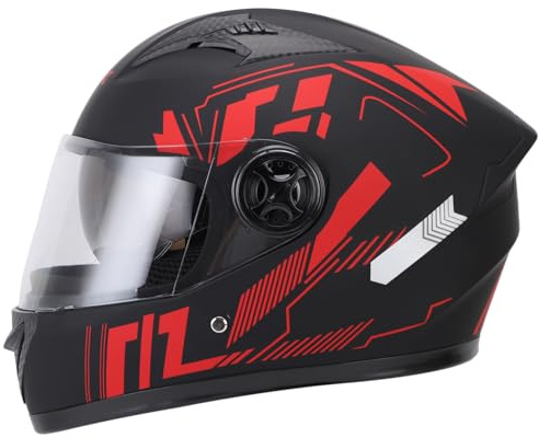 Mulcort Casco de Motocicleta, Casco de Bicicleta Liviana para Hombres y Mujeres, Circunferencias de la Cabeza de 54-61 Cm Cosco de Cara Completa con Calentador de Cuello Desmontable, (Rojo)