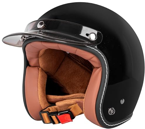 Retrò Caschi Scodella Vintage Caschi Cromwell Moto Jet E Demi-Jet Half-Face Motocross Helmet Aperto Casco Hemlets Per Scooter DOTECE Certificato Casco Protettivo Leggero 4,L:59-60CM