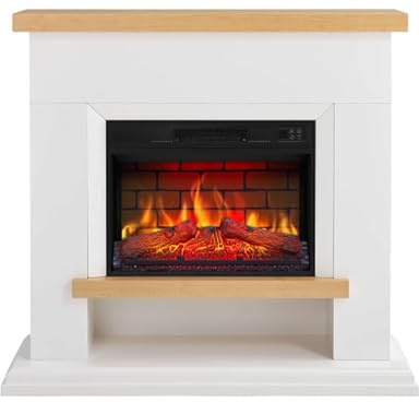 ArtiFlame Elektrokamin Shelford AF23BS WT Ziegeleffekt Weiß mit LED-Flammeneffekt, Heizung bis 30 m², Fernbedienung, realistisches Design, energiesparend, freistehend