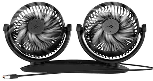 Ventilateur De Voiture Portable - Ventilateur USB Double Pour Automobile - Rotation 360° Appareil de Refroidissement Faible Bruit Circulateur d'Air pour Camions Véhicules Extérieur Voyage