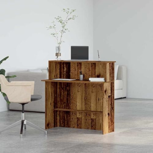 Festnight Mostrador de Recepción, Mueble Recepción Madera Antigua, Mostrador de Tienda, Mostrador de Venta, Mueble de Recepción de Oficina, Madera, 100x50x103,5 cm