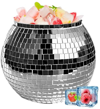 Disco Ball Bucket - 3l Reflective Beverage Cooler, Mirror Party Ice Bucket, Champagne, Wine, Beer Storage Tub | Trendy Disco Decor for Bars, Restaurants, Kitchens, and Parties, Ice Barrel for Drinks