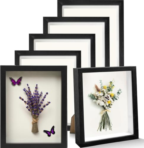 JTKDG 6er Set 3D Bilderrahmen 20x25cm,Schwarz Holz Objektrahmen Tiefer 3cm