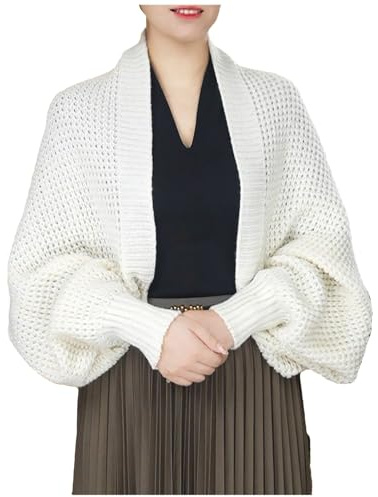 Damen Schal Winter - Mode Strick Locker Langarm Temperament Strickjacke Funktions (White One Size)