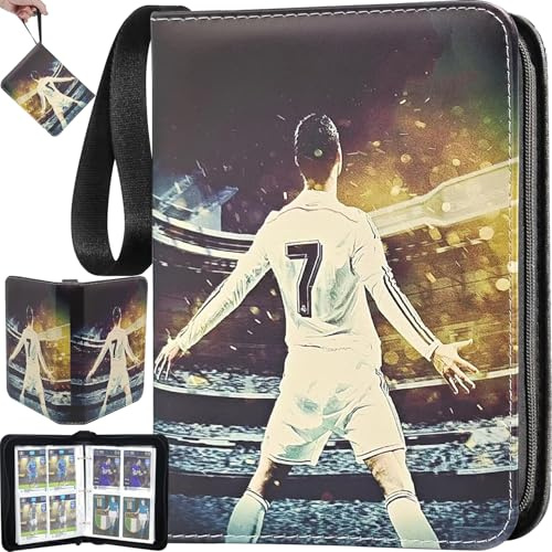 Kinfezlon Sammelalbum Fußball Karten, 50 Seiten 400 Karten, Tragbarer Sammelkarten Album Fussball, PU Wasserdicht Sammelkarten Ordner, Sammelkarten Album mit Reißverschluss und Griffschlaufe
