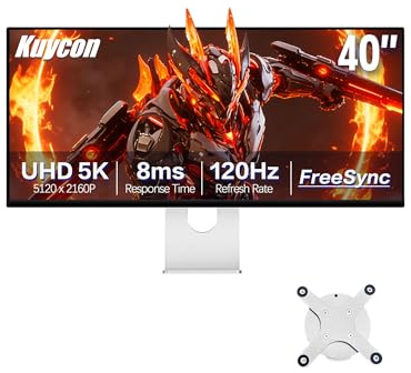 Kuycon P40K 40 inch FHD (5120 x 2160) 5K 120HZ Monitor, IPS, 1.07 Billion Colors, 99% sRGB, 8ms, HDR, 2000:1 Contrast, Eye Care, Anti-Glare (Minimalist - with Stand)