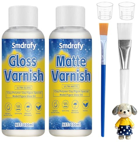 100ml*2 Glasur für Ton Lufttrocknend,Klarlack Glänzend, Klarlack Wasserfest | Klarlack für Modelliermasse & Keramik, Acrylfarbe, Selbsttrocknenden Ton und Polymerton
