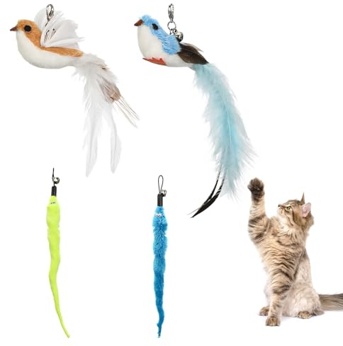 AiQInu 4 Piezas Juguetes para Gatos, Caña Gato Repuestos de Plumas, Interactivo Juguete Gato Plumas, Cat Toys para Gatito Mascotas