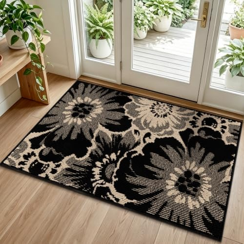 Homodeco Fußmatte Innen rutschfest, Waschbar Schmutzfangmatte, 60x90cm | Schwarz, Absorbierend Fussmatte, Polypropylen Türmatte, Eingangsteppich, Perfekt für Haustür, Patio, Flur, Garten