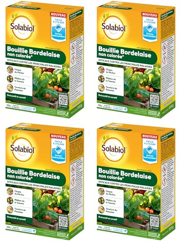 SOLABIOL Bouillie Bordelaise - Sachets Hydrosolubles - 4x200g | 200L de Solution - Fongicide Polyvalent - Préventif - Mildiou, Tavelure, Cloque du Pêcher - Non Colorée - SOBOU200SX4