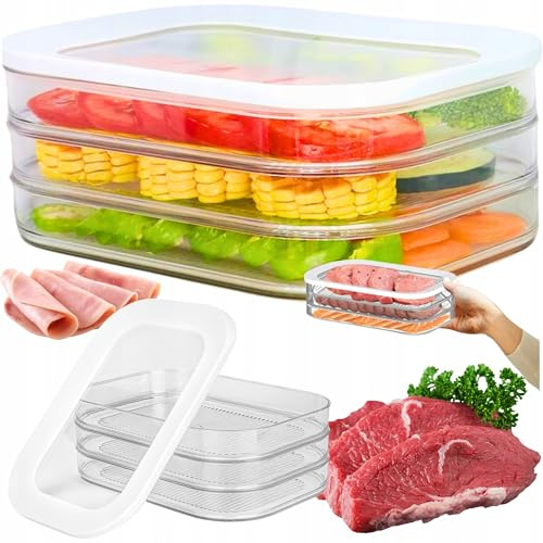Montessa Frischhaltedosen Stapelbar aus Kunststoff, BPA-frei, für Lebensmittelaufbewahrung, Aufschnitt und Gemüse, mit Luftdichtem Deckel