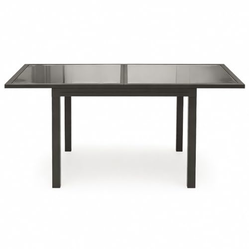 Acomoda Textil - Mesa Extensible 90-180 cm de Cristal y Estructura de Aluminio Resistente, Altura 75 cm y Diseño Moderno para Comedor, Jardín, Terraza o Patio. Mesa Funcional y Estable Uso Exterior