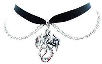 dunns-jewels Black Velvet Choker with a 35mm Dragon and Silver Plated Chain