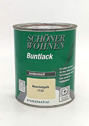 (22EUR/l) 750ml Schöner Wohnen Buntlack Muschelgelb 1132 Seidenmatt Innen + Außen
