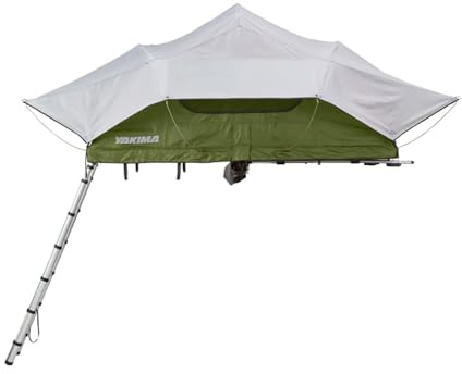 Yakima SkyRise Medium Nylon Rooftop Camping Tent for 3 People with Ladder, Mesh Skylights, and 2.5 Inch Foam Mattress with Removable Cover, Green