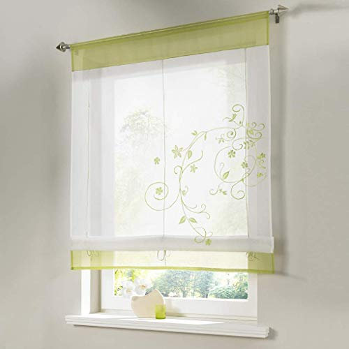 Xmiral Türvorhang Kurz Gardine Anhebbar Stangenloch Band Römischer Vorhang Gedruckte Dekoration Scheibengardine(Grün,80 x 120cm)
