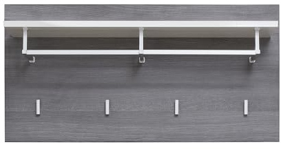 trendteam smart living - Line - Garderobenpaneel - Weiß Hochglanz/Grau - Kleiderpaneel mit 1 Kleiderboden, 1 Kleiderstange, 4 Kleiderhaken - (BxHxT) 80 x 40 x 28 cm - chromglänzende Haken
