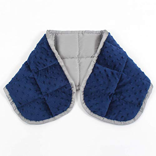 Sleepymoon Weighted Shoulder Neck Wrap Unscented Weighted Small Blanket with Glass Beads Double Side Soft Fleece and Cool Bamboo Muscle Relaxation and Tension Relief Therapy Navy Blue