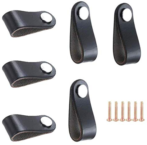 Ledergriffe Möbel, 6 Stück Türgriffe Schrank Möbelknöpfe Leder Schubladengriff Ledergriff für Schränke, die Küche und Tür | Lieferung mit Schrauben