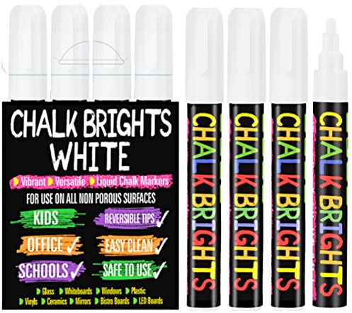 White Chalk Pens for Blackboards, Chalk Pens for Windows and Glass 4 Pack