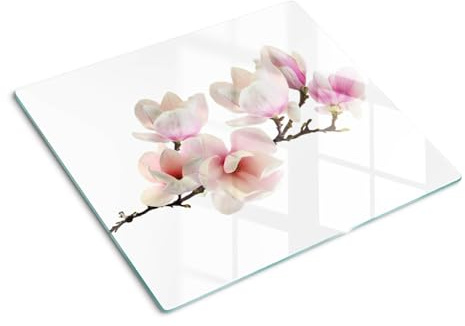 Glasschneidebrett 60x52 cm Hitzebeständig Gehärtetes Glas Rutschfest Silikonfüße Plastikfrei Lebensmittelecht Dünn Glasplatte Antibakteriell Dekorativ für die Küche - Magnolie