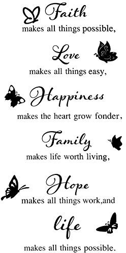 Outus 6 Pieces Vinyl Wall Decals, Faith Makes All Things Possible, Family Wall Quotes Inspirational Decals Stickers, Motivational Quote Sayings Butterfly Stickers Home Decors