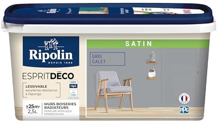RIPOLIN - Peinture Intérieure Multi-Supports – Murs, Boiseries & Radiateurs – Ultra Couvrante – Lessivable – Application Facile – Ecolabel - Aspect Mat - 2,5L - Gris Galet