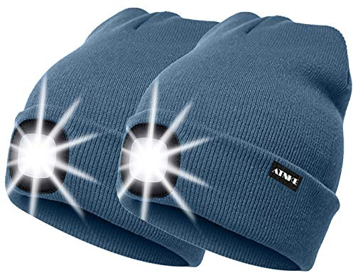 ATNKE 2Pcs Neue Warme LED beleuchtete Mütze,Unisex USB wiederaufladbare Laufmütze Ultra Bright 4 LED wasserdichte Lichtlampe Mehrfarbig