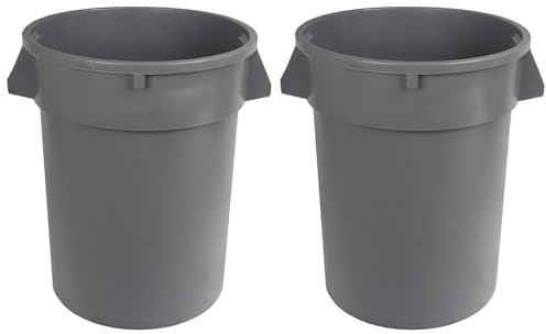 Amazon Basics Heavy Duty Sturdy Round Trash Can, 32 Gallon, Grey, Pack of 2