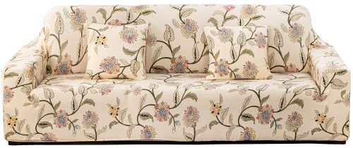 ARNTY Sofabezug, Sofabezug Ecksofa, Sofaüberwurf für 1/2/3/4 Sitzer Elastische Stretch Sofahusse Jacquard Sofaschoner (Blumen, 3 Sitzer Sofabezüge:181-230cm)