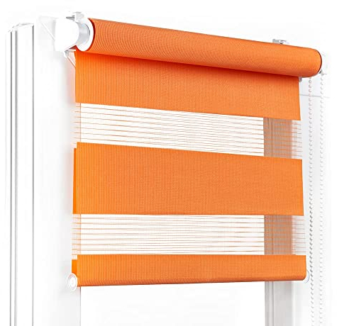 Fenster DEKOR - Rollos für Fenster Orange - Klemmfix Rollo ohne Bohren B55 x H150 cm - Doppelrollo mit Einer Breiten Auswahl an Größen und Farben - Blickdichte Rollos, einfach zu montieren