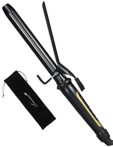 Lanvier 1 Inch Extra Long Hair Curling Iron with Ceramic Tourmaline Barrel, Professional Hair Curler up to 450°F with Dual Voltage for Worldwild Use, Hair Waving Style Tool for Girls&Women–Black