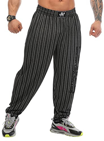 BIG SAM SPORTSWEAR COMPANY herr säckig sweatpants med fickor, gammaldags lös passform gym byxor, svart, L