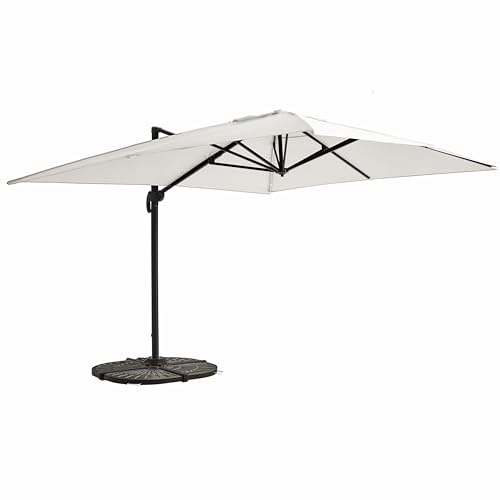 Oviala Parasol Déporté 3x4m Blanc Inclinable Rotatif + 4 Dalles Lestées