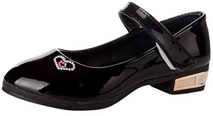 LINYOUY Zapatos de princesa para niña con lentejuelas y arco, sandalias para niñas, zapatos de piel Mary Jane con suela suave, zapatos festivos para bodas, flores y fiestas, Negro , 31