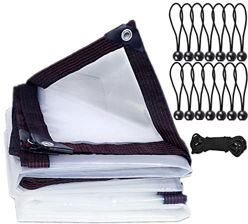 2x3m Clear Waterproof Heavy Duty Tarpaulin Cover, Windproof, For Plant Greenhouses, Gardens and Balconies, With 14 Bungee Balls and 6 M Ropes