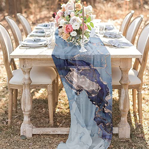 ZOYIEP 1 cortina transversal de gasa transparente, camino de mesa de gasa con patrón de mármol, decoración para fiestas de bebés, bodas, (69 x 304 cm)