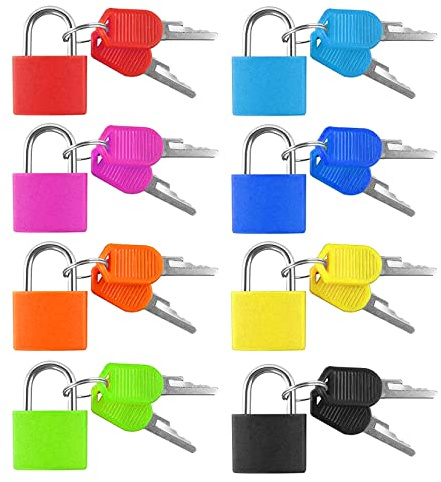 Cadenas à Clé,8 Pcs Mini Cadenas Valise Cadena avec Clé Multicolores Petits Cadenas en métal,per Casier, Sacs à Dos, Valise de Voyage et Carnet Secret