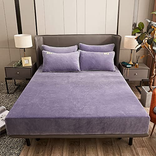ZYFAB Terciopelo Sábana Bajera, Lujo Ultrasuave Felpa Cobertor de Cama Acogedor Cómodo Franela Sábanas Resistente al Encogimiento,Púrpura,120 * 200cm