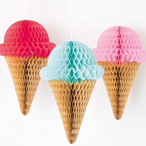 Amscan 9917361 - Summer Party Ice Cream Hanging Honeycomb Decorations - 3 Pack