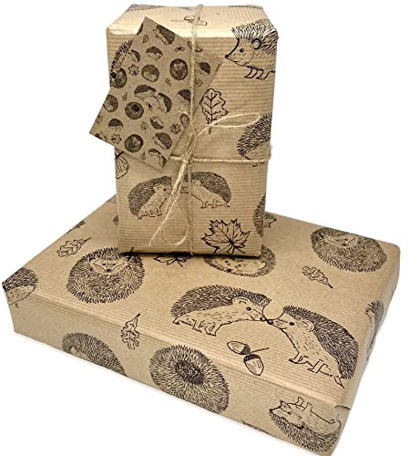 Elegant Hedgehog Kraft Wrap, 2 Sheets with 2 Tags