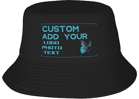 Generisch Personalisierte Fischerhut Selbst Gestalten,Schwarz Bucket Hat mit Text, Logo und Drucken Foto, Unisex Faltbarer Sonnenhut Strandhut Fishermütze Outdoor Sommermütze Herbst Hut