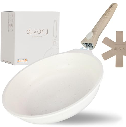 DIVORY padella grande 28cm I Manico removibile, induzione, rivestita, alluminio Padella grande + protezione padella Padella a induzione