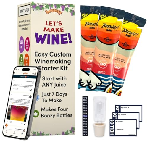 Brewsy Starter Kit for Wine Making - Custom Wine Kit - 4 Bottles in 9 Days - Red or White Wine - Use Any Juice
