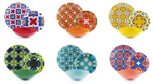Excelsa Ankara Servizio Piatti 18 Pezzi, Porcellana e Stoneware, Decoro Multicolore, 6 Persone