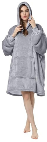 Voarge Hoodie Decke mit Ärmeln Deckenpullover,Kuscheldecke mit ärmeln,Hooded blanket,Warm Deckenpullover,Tragbare Decke zum Anziehen als Geschenke für Frauen Damen (Grau)