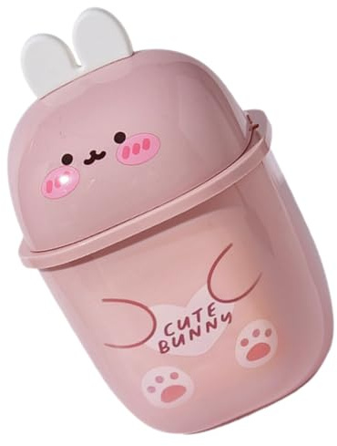IMIKEYA Mini Poubelle de Table Lapin Couvercle en Plastique Rose | Format Compact pour Comptoir, Anti-odeurs, Résistante à L’usure Chocs, Usage la Cuisine ou Salon