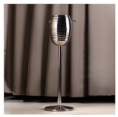 Seau à glacon Seau à glace à champagne avec support, seau à glace à vin avec support en acier inoxydable 5L Seau à glace sur pied for fête Bar Ktv Wedding Club BBQ Home (Argent) Seau a Champagne
